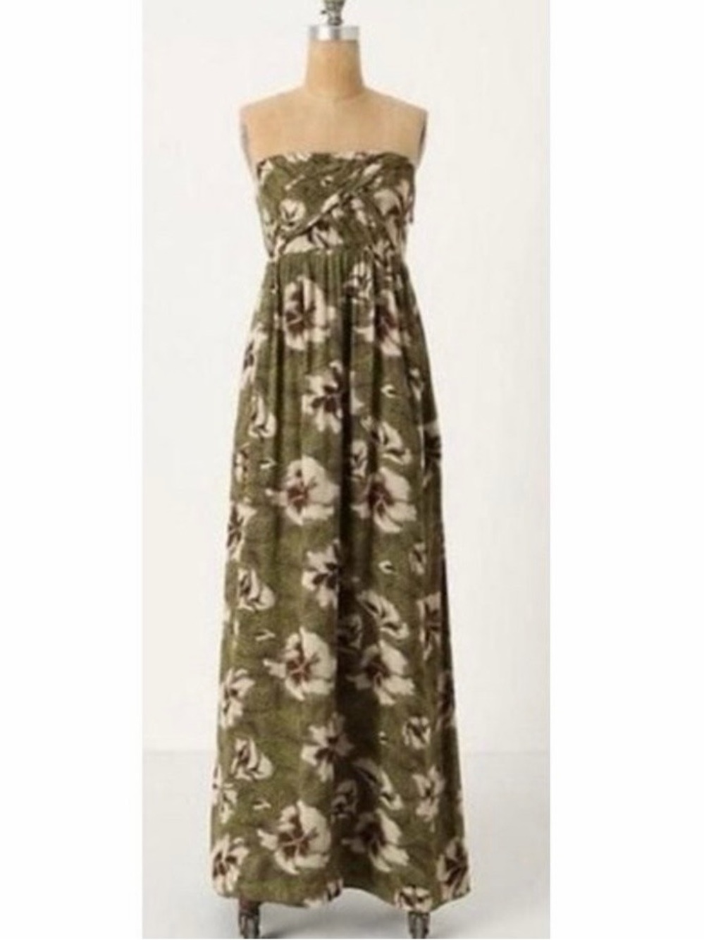 Anthropologie - Strapless Olive Floral Maxi Dress - Classic Summer Style